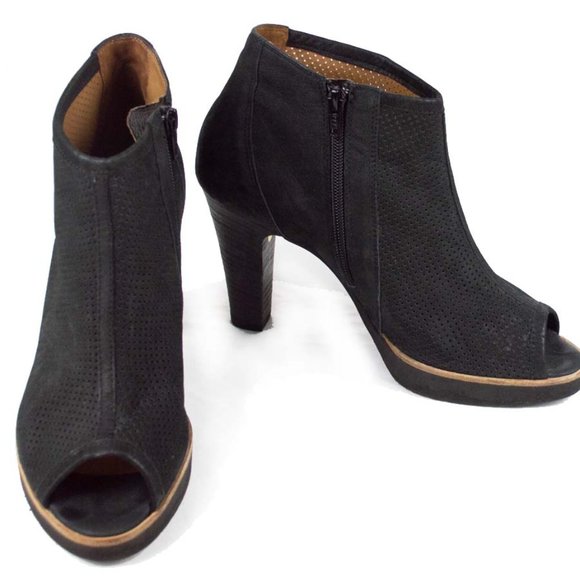 Paul Green Beacon Perforated Black Nubuck Open Toe Booties - Picture 5 of 11